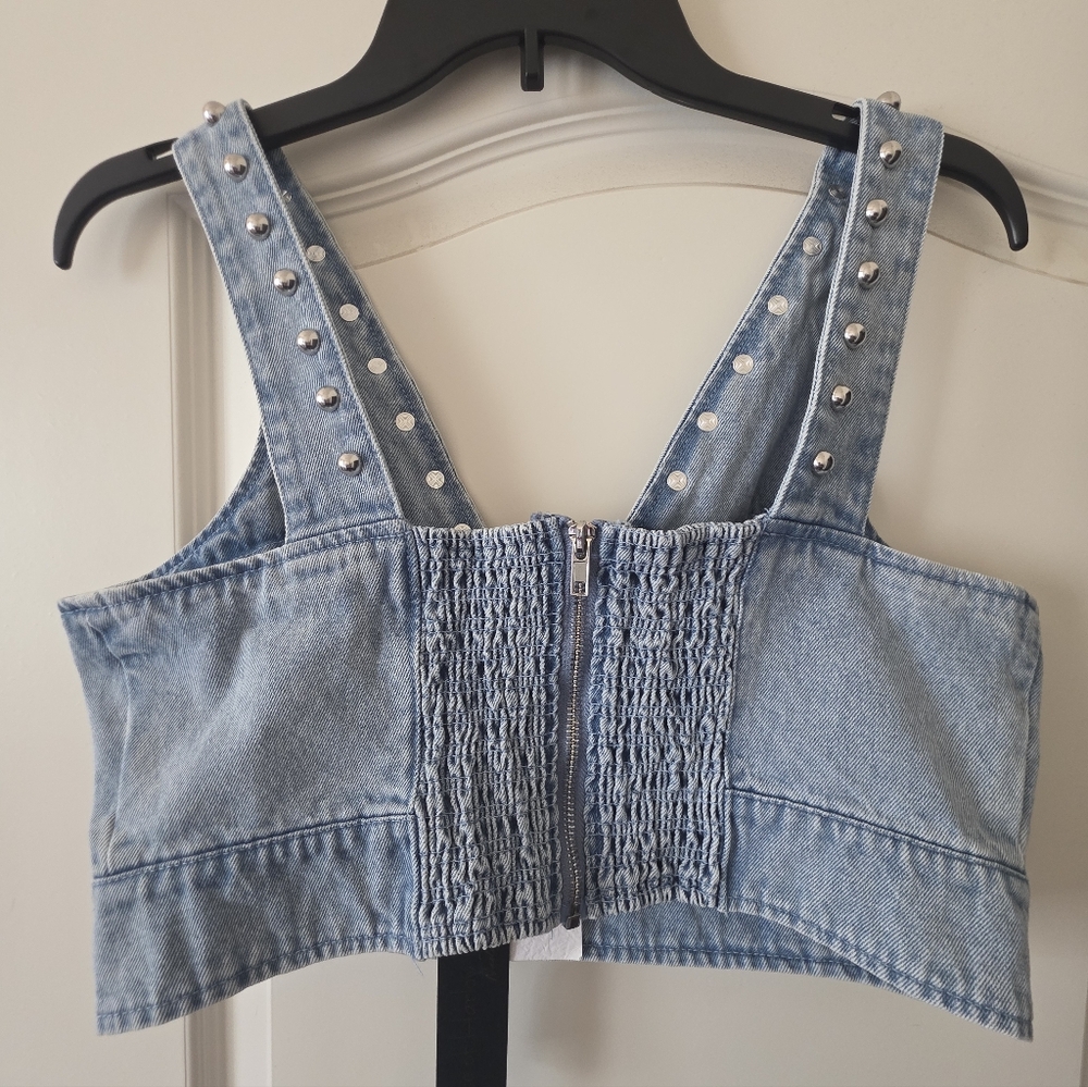 House of Harlow 1960 Denim Studded Crop Tank - Picture 4 of 7